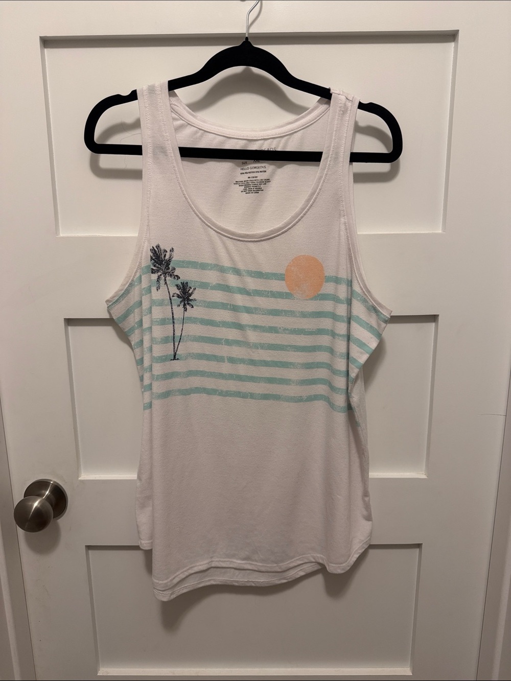 Grayson Threads White Tank with Aqua Stripes & Peach Sun